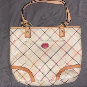 Coach Multicolor Plaid Tote with Tan Accents